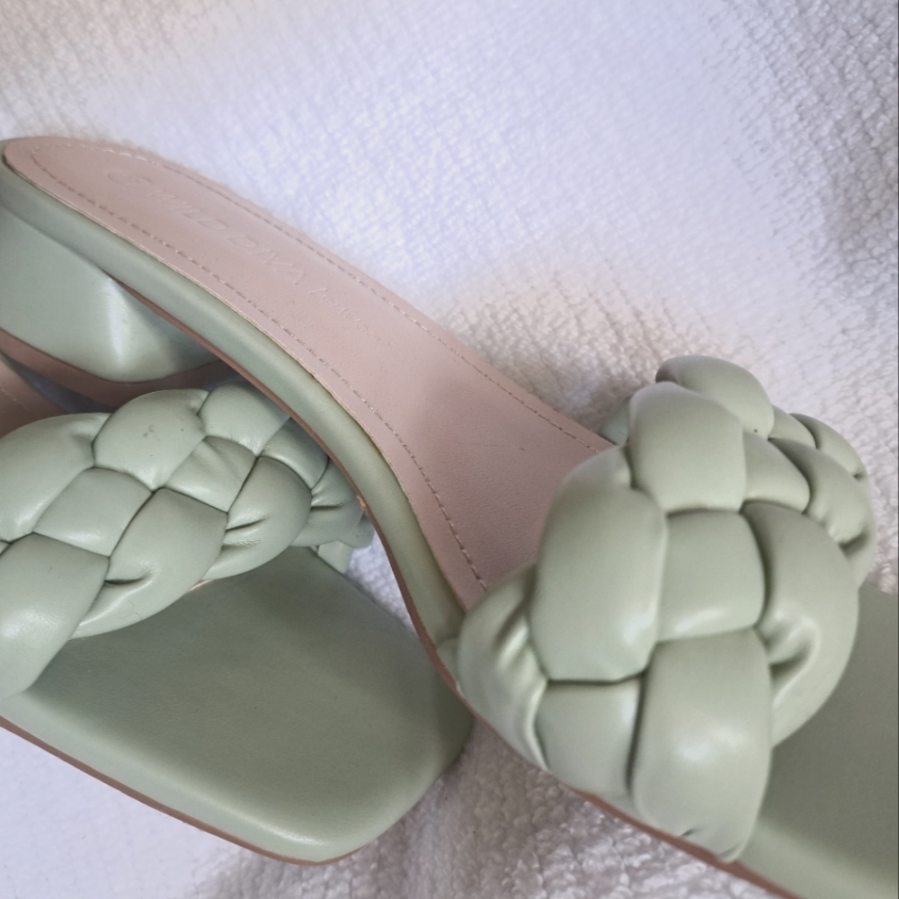 Size 8, fit like an 8.5, mint green sandals by Wild Diva